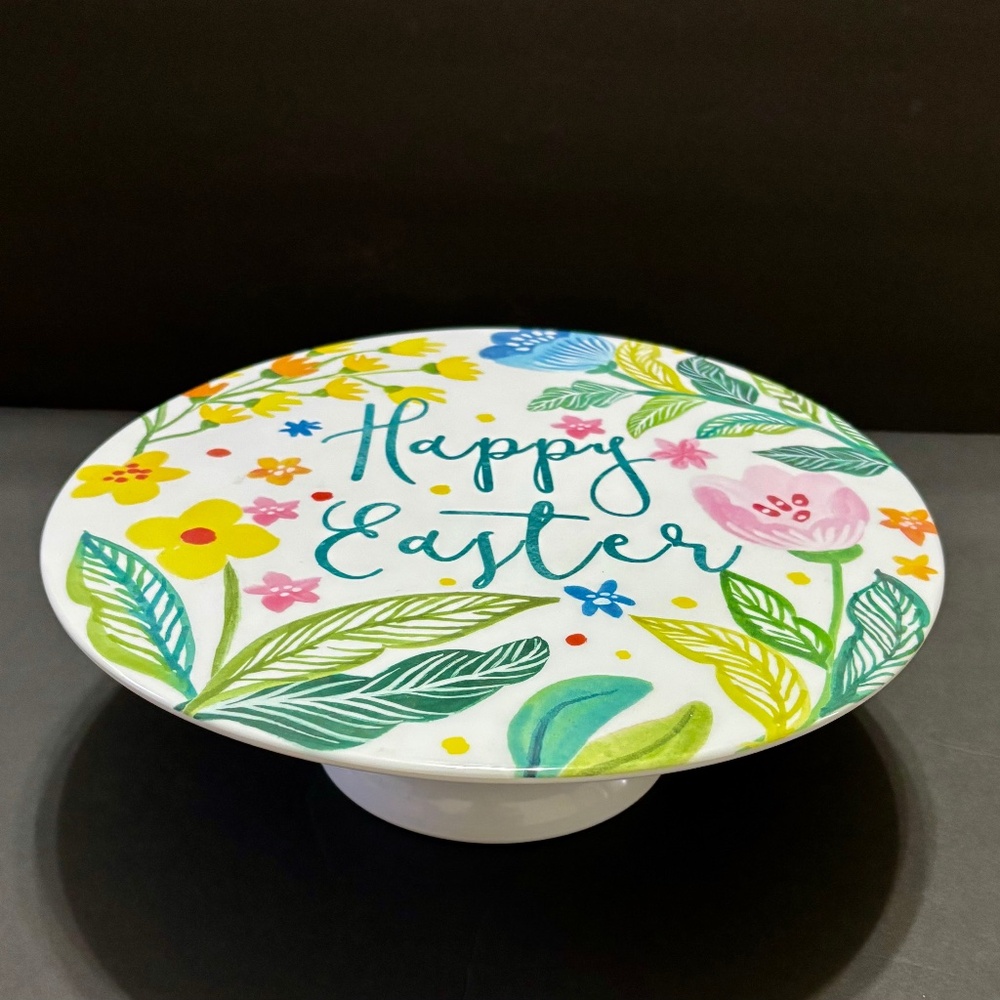 Melamine Happy Easter Dessert Cake Stand 12” wide 4” Tall